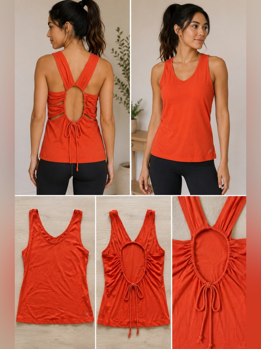Fabletics Open Back Active Tank | Bright Orange Yoga Gym Top
